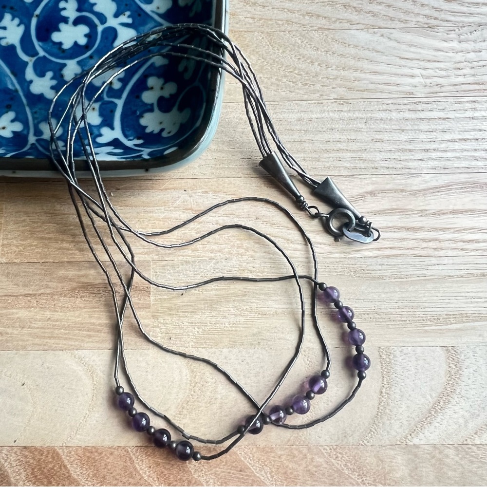 Vintage 925 Sterling silver liquid silver multi strand necklace